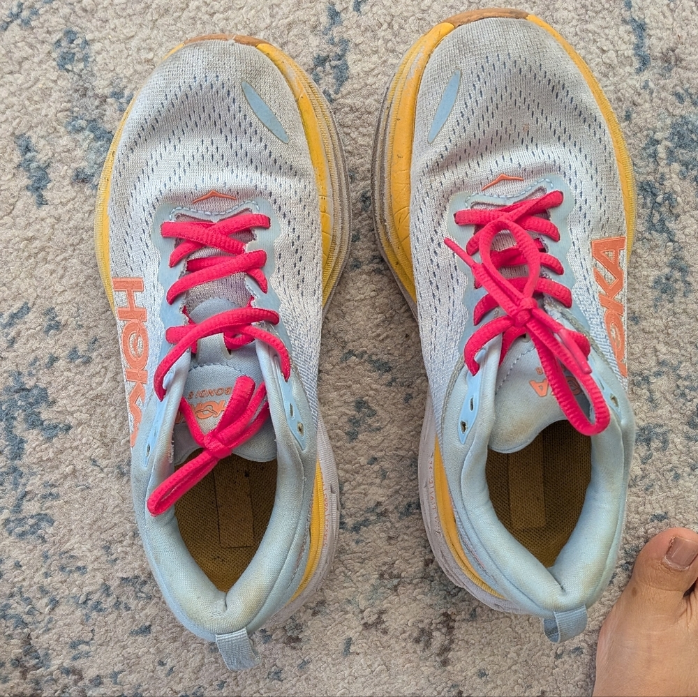 HOKA Women's Blue and Yellow Running Shoes